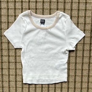 BDG White and Tan Ribbed Crop Top